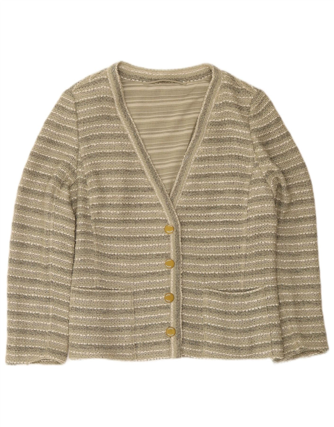 Винтажный женский кардиган-свитер UK 14, средний зеленый в полоску