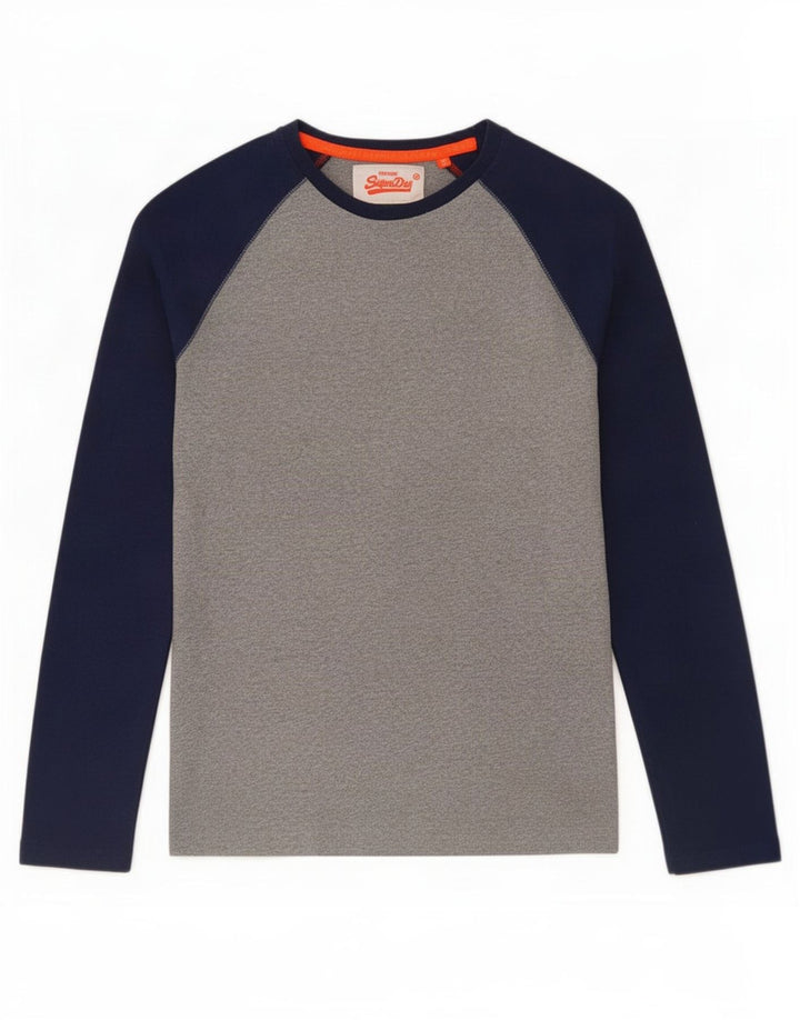 Мужской топ Superdry с длинным рукавом, маленький серый, хлопок с цветными блоками