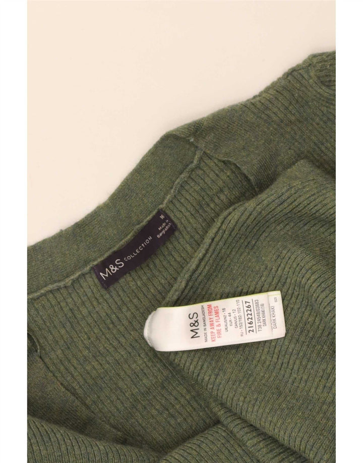 Женский джемпер с v-образным вырезом Marks & Spencer UK 16, большой цвет хаки, полиэстер