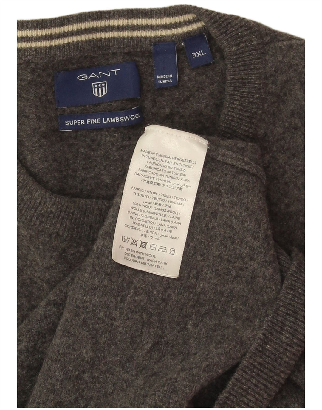 Мужской свитер Gant с круглым вырезом 3XL, серый из овечьей шерсти