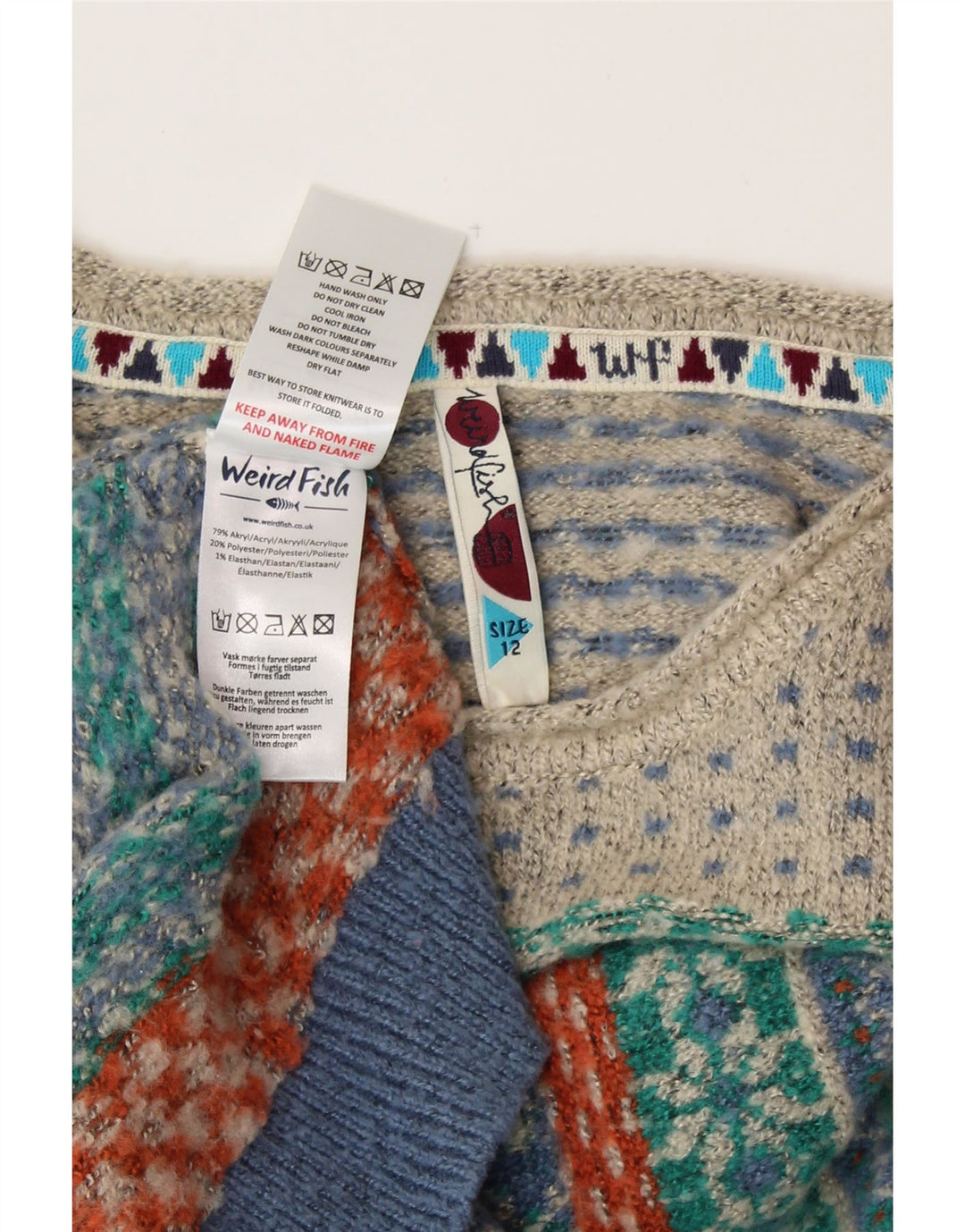 Женский джемпер с вырезом «лодочка» WEIRD FISH UK 12, средний синий цвет Fair Isle