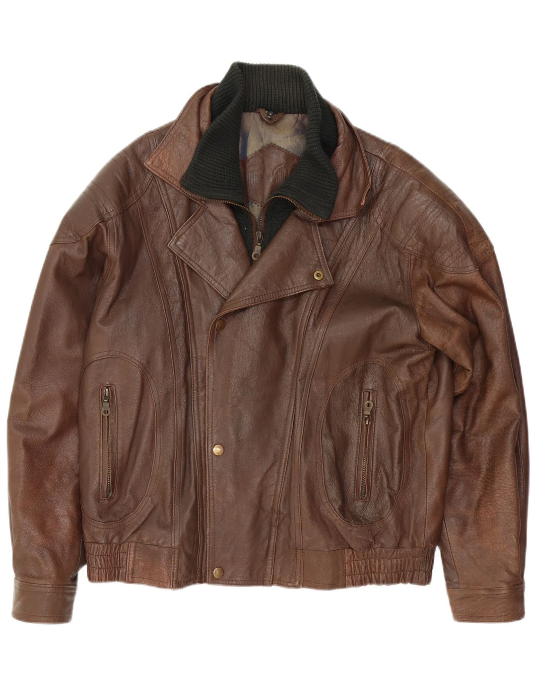 Мужская кожаная куртка свободного кроя VINTAGE UK 34 XS коричневая кожа