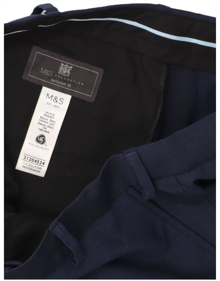 Мужские прямые костюмные брюки Marks & Spencer W34 L33 синие