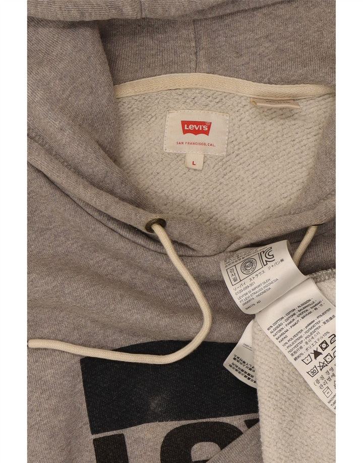 LEVI'S Mens Graphic Hoodie Jumper Large Grey Cotton