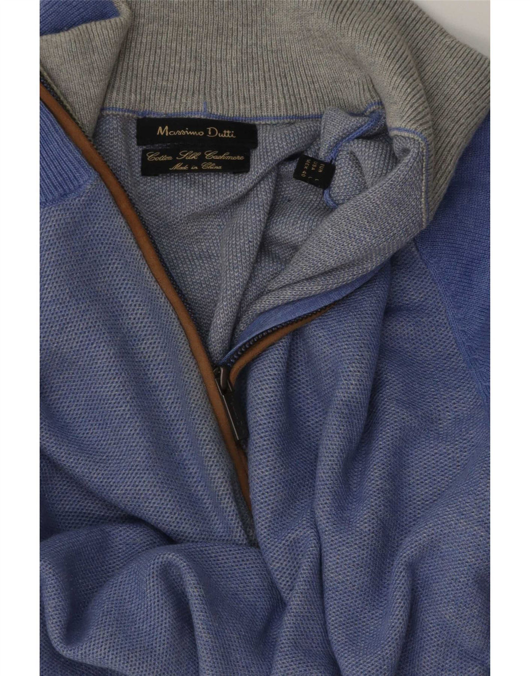 Мужской джемпер с воротником на молнии Massimo Dutti, большой синий хлопковый свитер