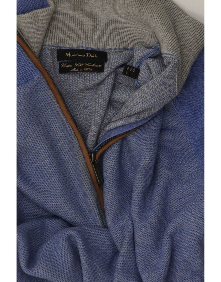 Мужской джемпер с воротником на молнии Massimo Dutti, большой синий хлопковый свитер