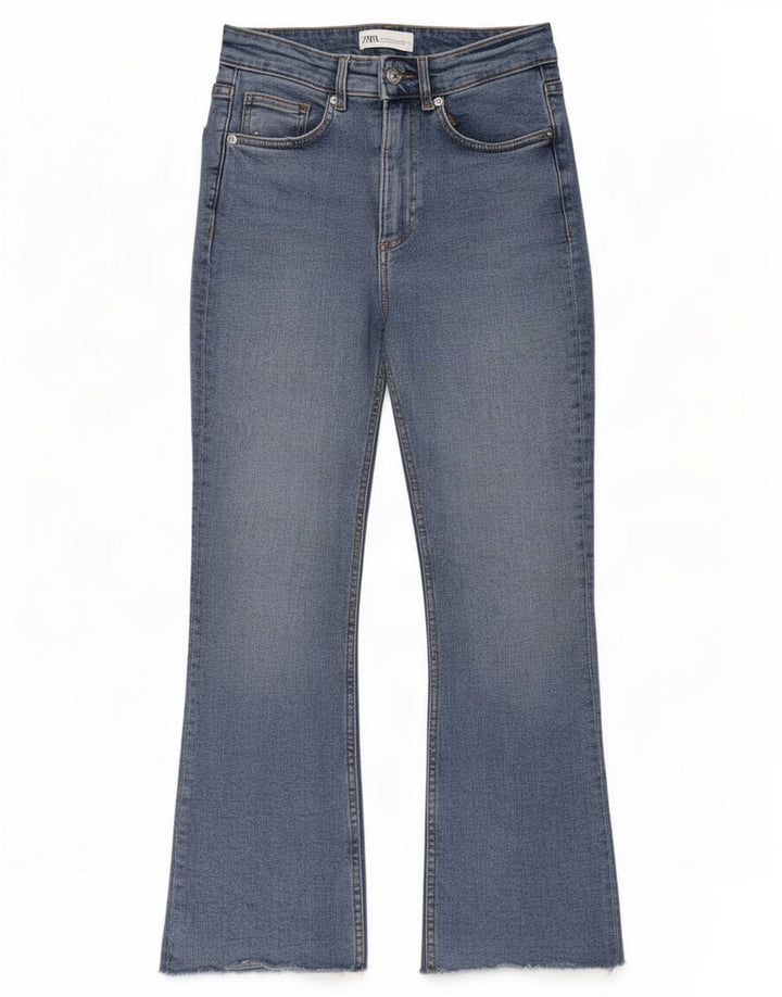 Женские расклешенные джинсы Zara с высокой посадкой EU 38, маленькие W28 L26, синие