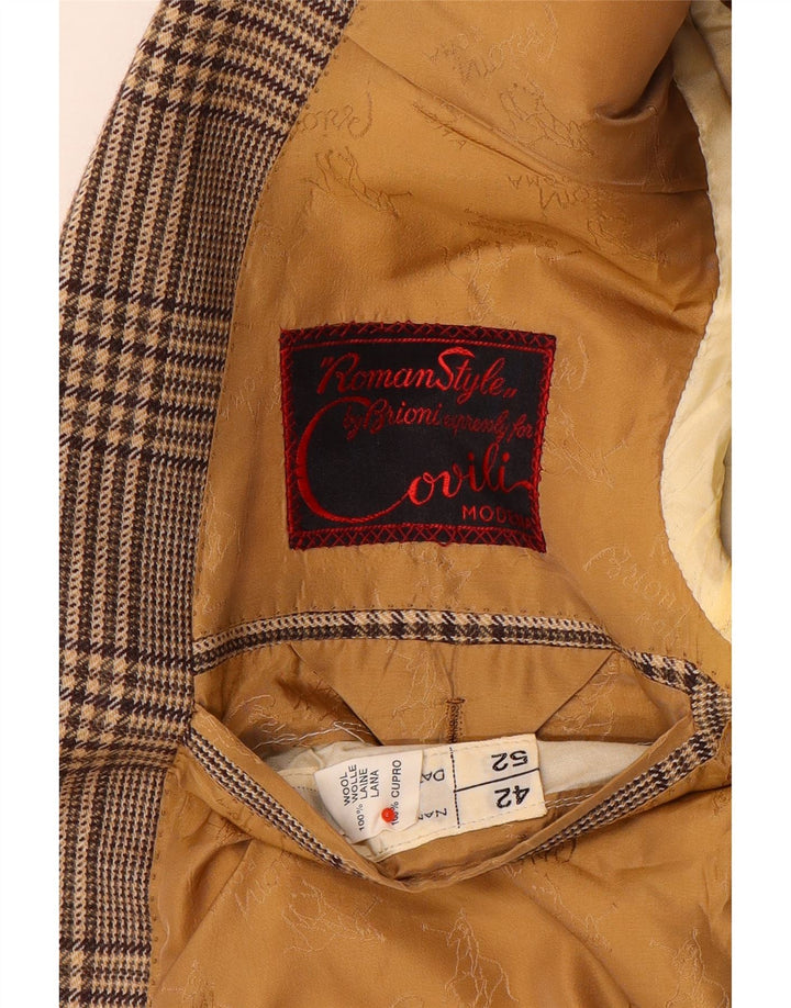 Винтажный мужской пиджак на 2 пуговицах, Великобритания, 42 XL, коричневый, шерстяной в клетку