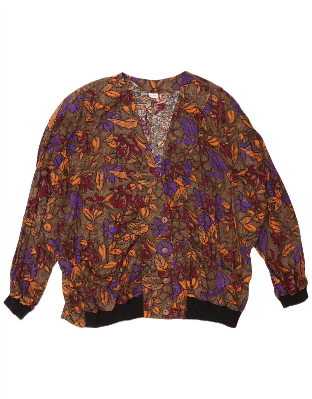 Женская блузка-рубашка VINTAGE UK 20 2XL Коричневая вискоза с цветочным принтом