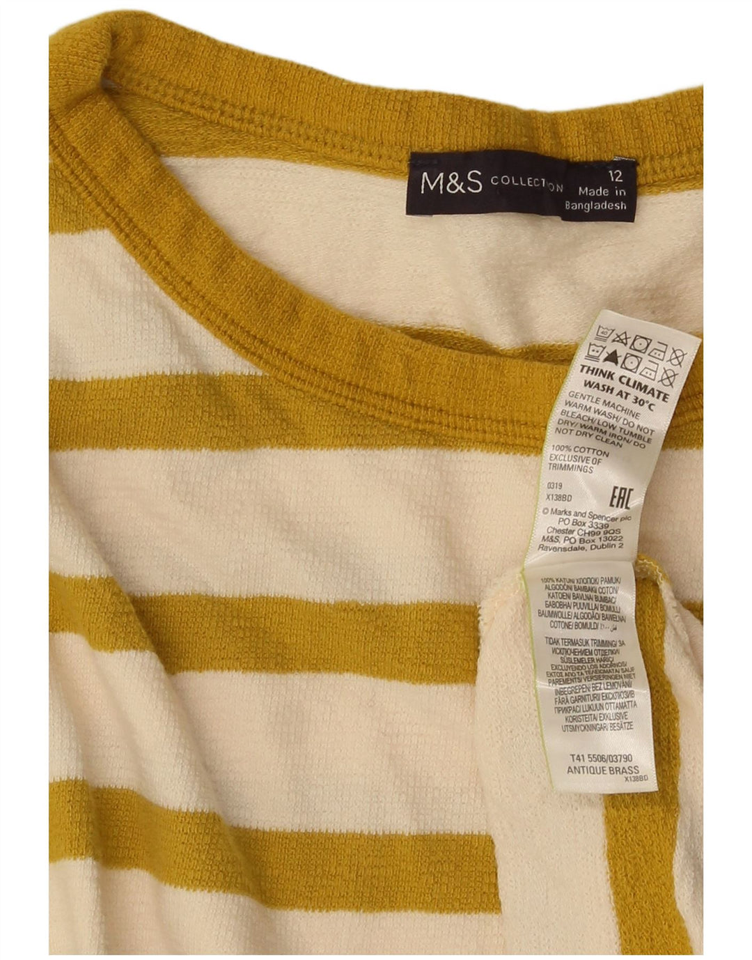 Женский топ Marks & Spencer с длинным рукавом, Великобритания, 12 средних желтых полосок, хлопковый