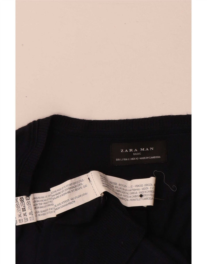 Мужской джемпер с v-образным вырезом Zara, большой темно-синий из вискозы