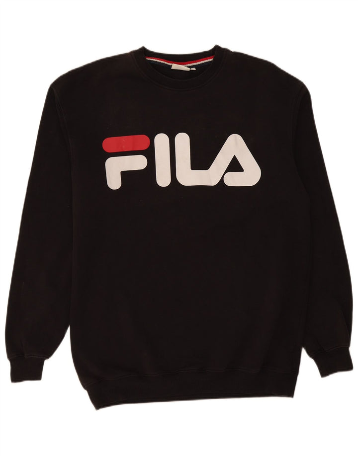 Мужской свитшот с рисунком Fila, хлопковый джемпер среднего размера, черный