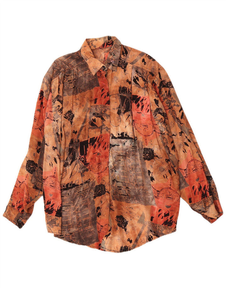 Винтажная женская рубашка с абстрактным узором EU 44 XL, коричневый вискоза