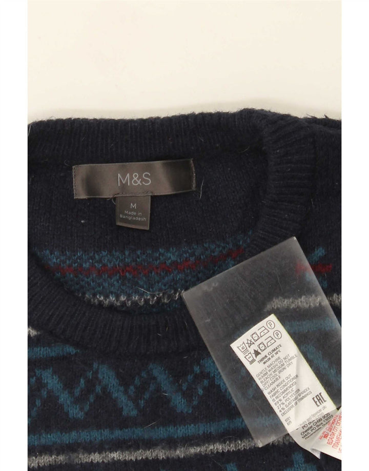 Мужской джемпер с круглым вырезом Marks & Spencer среднего темно-синего цвета с жаккардовым узором