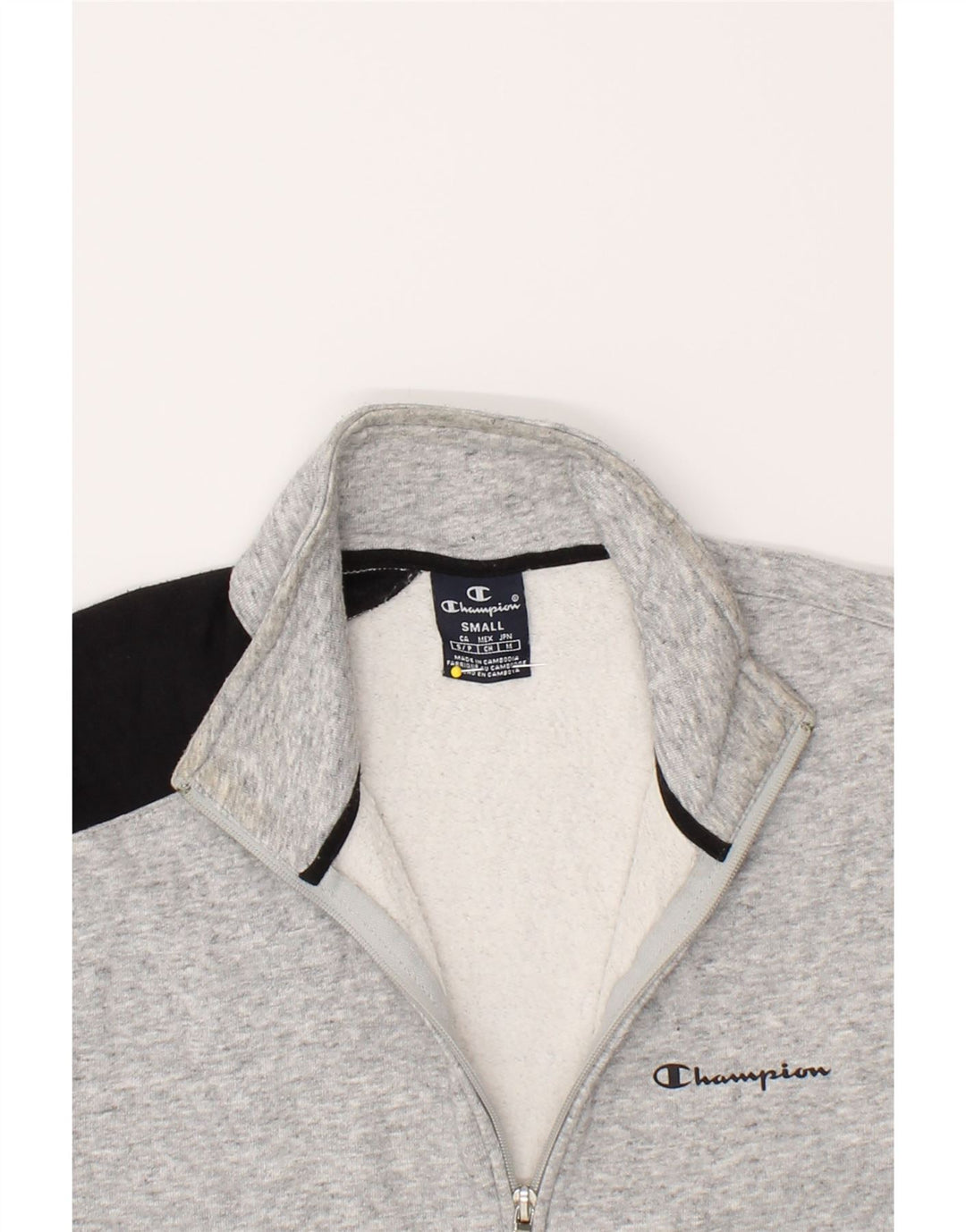 CHAMPION Mens Graphic Tracksuit Top Jacket Small Grey Colourblock Cotton Vintage Champion and Second-Hand Champion from Messina Hembry 