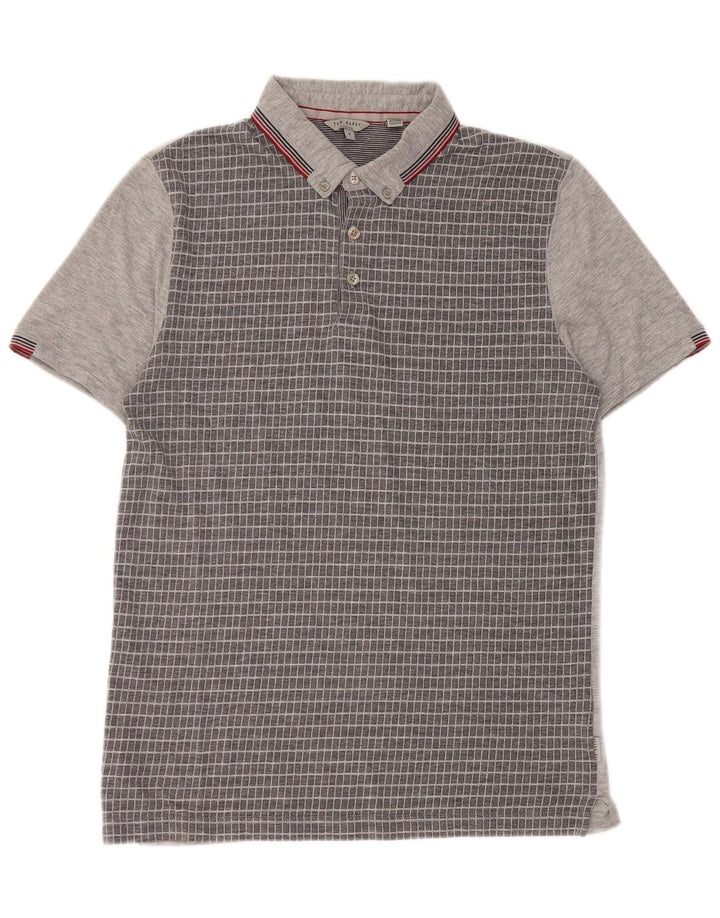Мужская рубашка-поло Ted Baker, размер 3, средний серый полиэстер в мелкую клетку
