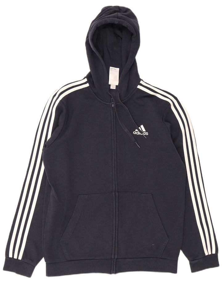 Мужской свитер с капюшоном на молнии Adidas среднего размера, темно-синий, хлопок