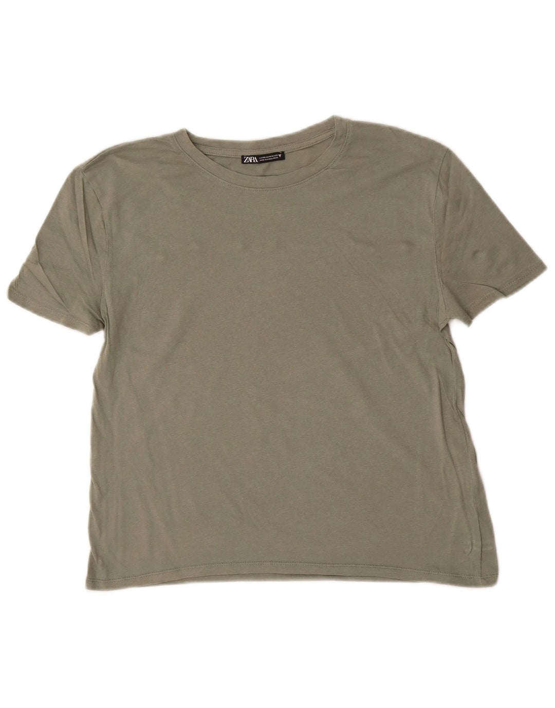 ZARA Womens T-Shirt Top UK 14 Medium Green Cotton