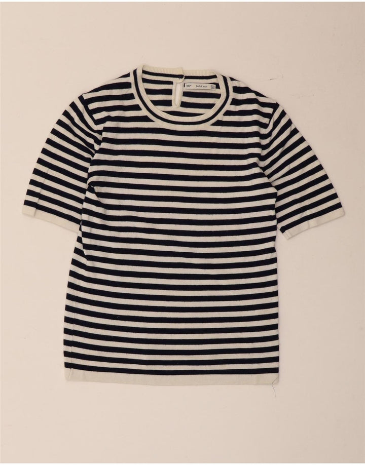 Женская футболка Zara Top UK 12, средний размер, вискоза в белую полоску