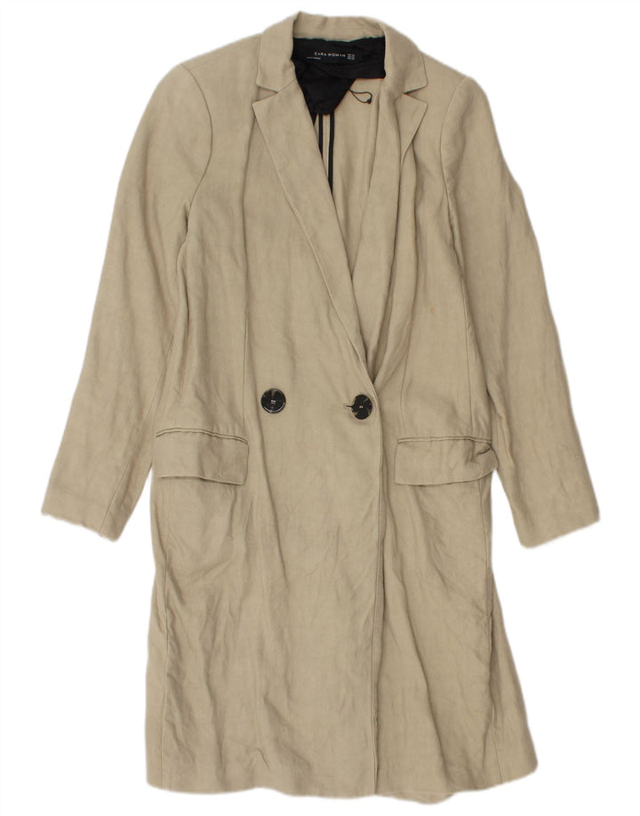 Женское двубортное пальто Zara UK 6 XS, бежевое льняное пальто