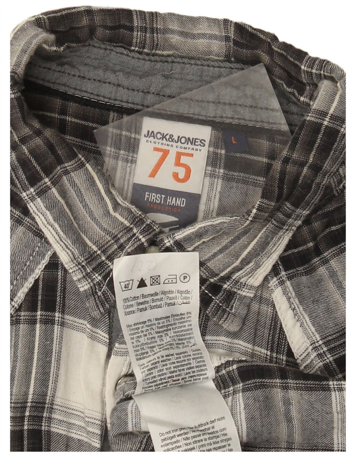 Мужская фланелевая рубашка Jack & Jones с коротким рукавом, большая серая клетка, хлопок