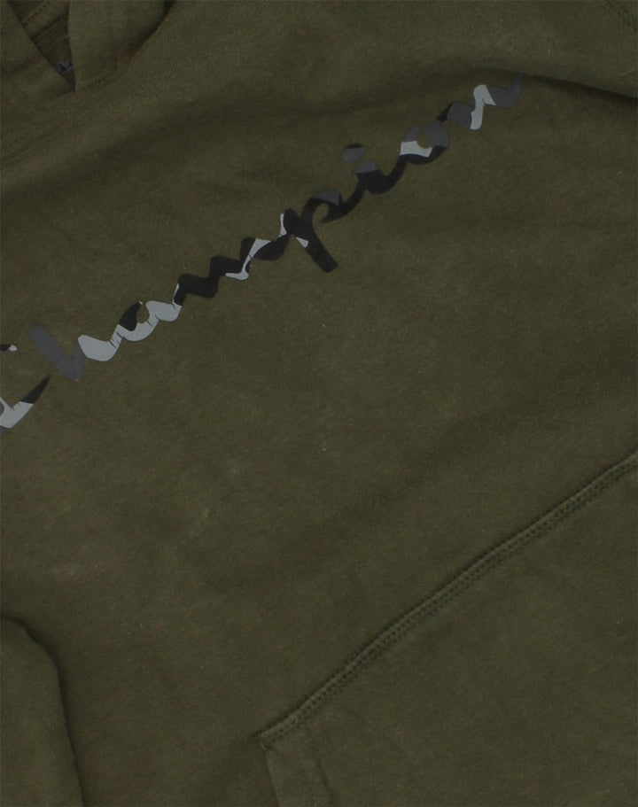 CHAMPION Boys Graphic Hoodie Jumper 14-15 Years Large Khaki Cotton | Vintage Champion | Thrift | Second-Hand Champion | Used Clothing | Messina Hembry 