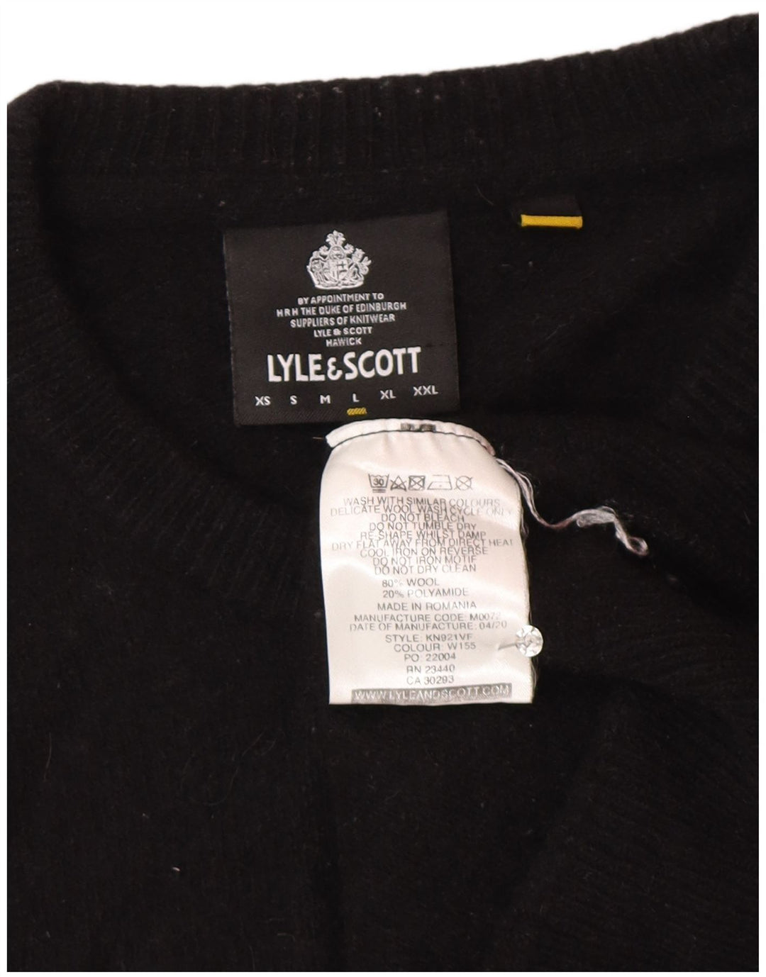 Женский джемпер с круглым вырезом Lyle & Scott, большой черный шерстяной свитер, Великобритания 16