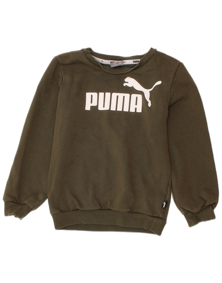 Толстовка с рисунком PUMA для мальчиков, 3–4 года, хлопок цвета хаки