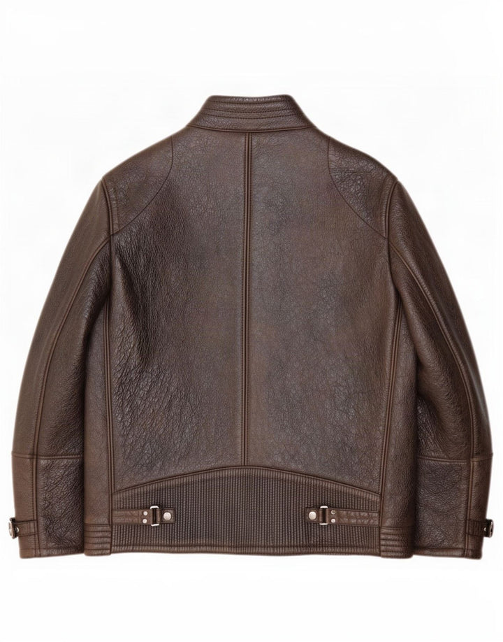 Мужская кожаная куртка Hugo Boss IT 56 3XL Коричневая