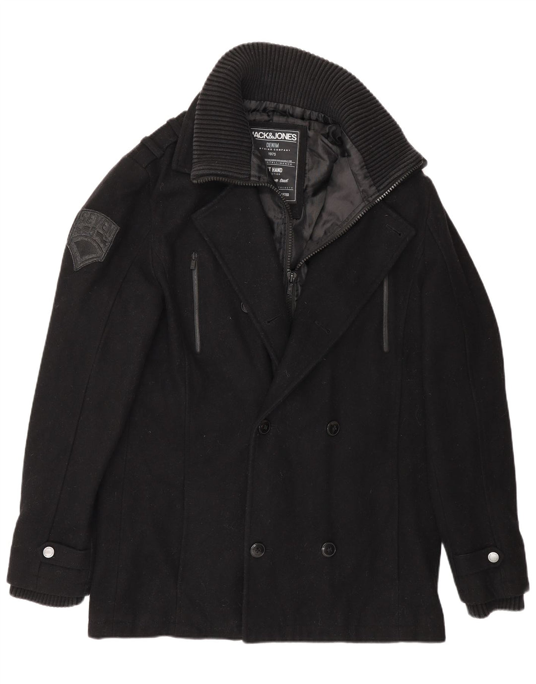 Мужское бушлат Jack & Jones UK 40, большой черный, шерстяной