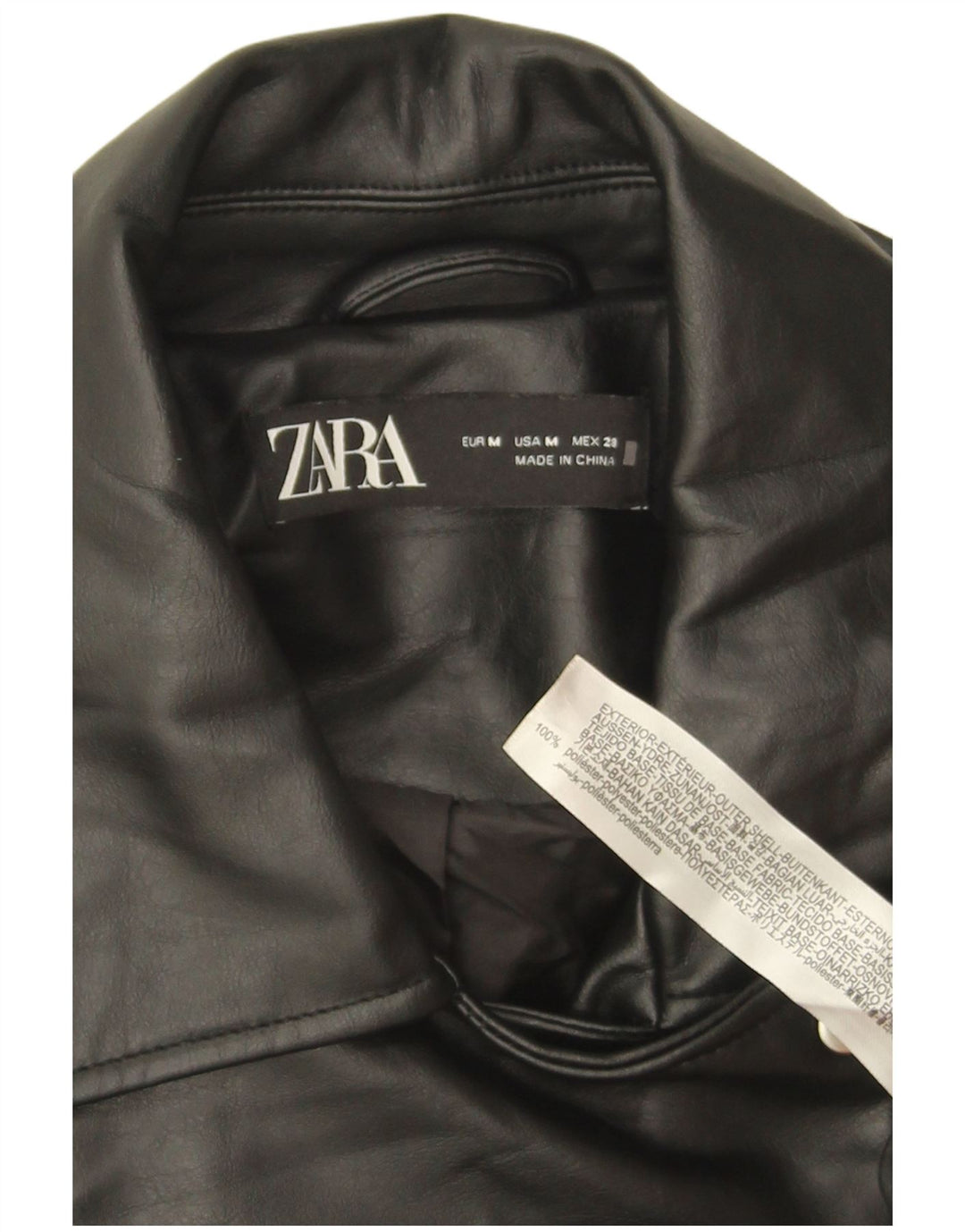 Мужская байкерская куртка из искусственной кожи Zara UK 14 среднего размера, черный полиэстер