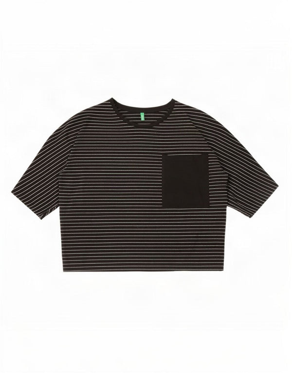 Женская укороченная футболка оверсайз Benetton Top UK 10, маленькая черная полоска