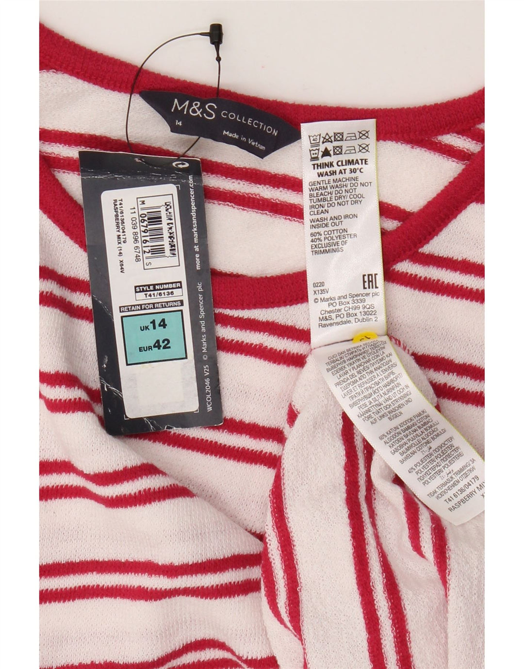 Женский жилет Marks & Spencer UK 14, хлопок в большую белую полоску