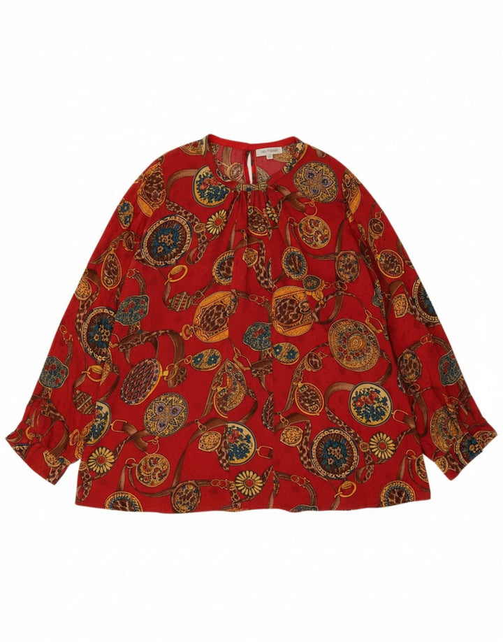 VINTAGE Womens Abstract Pattern Blouse Top UK 18 XL Red