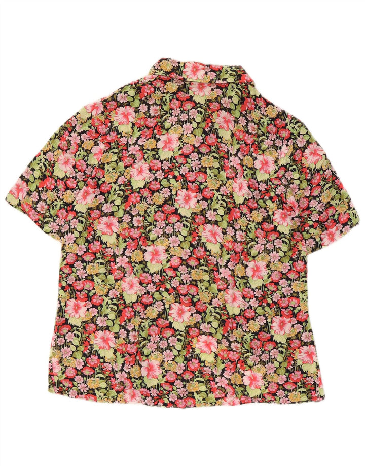 Винтажная женская рубашка с коротким рукавом UK 12, средний разноцветный цветочный принт
