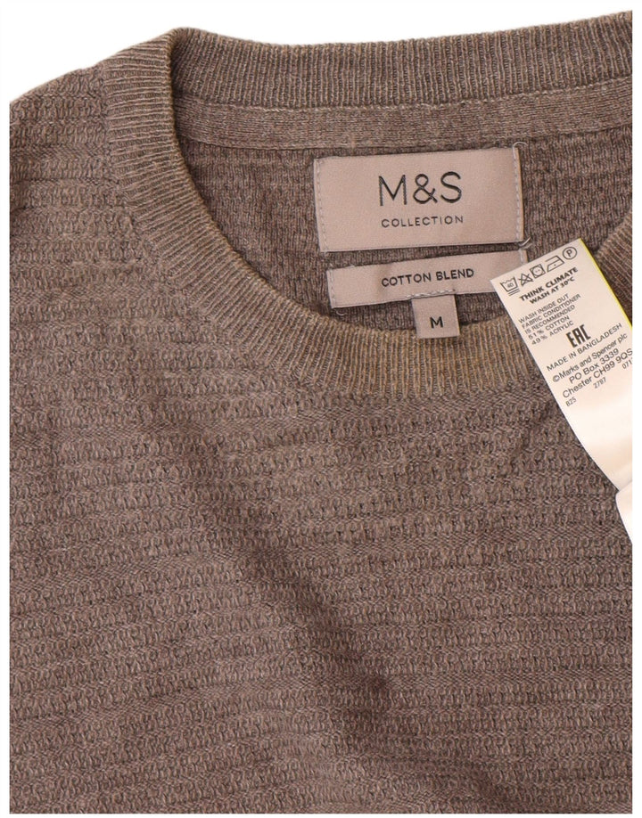 Мужской джемпер с круглым вырезом Marks & Spencer, средний серый хлопковый свитер