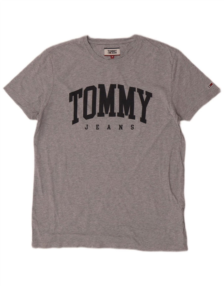 Мужская футболка с рисунком Tommy Hilfiger, хлопковый топ среднего серого цвета с крапинками