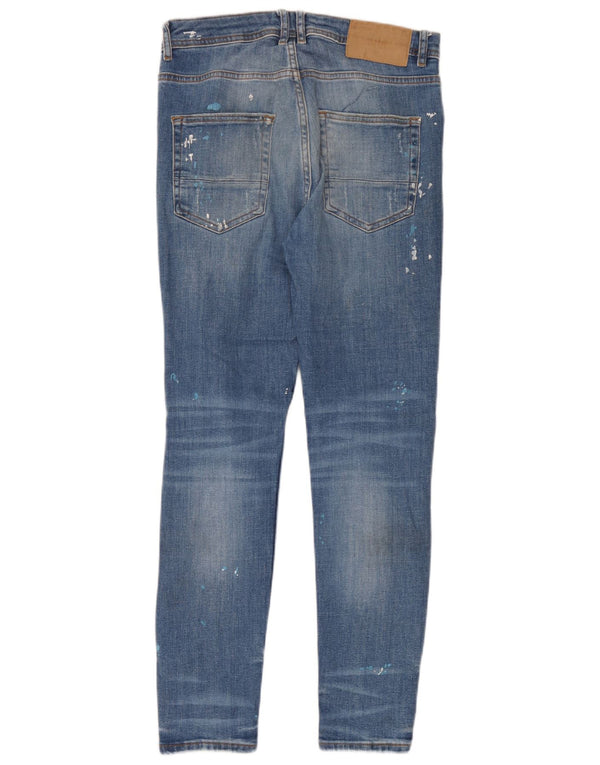 Мужские потертые узкие джинсы Zara EU 38, маленькие W30 L30, синие, хлопок