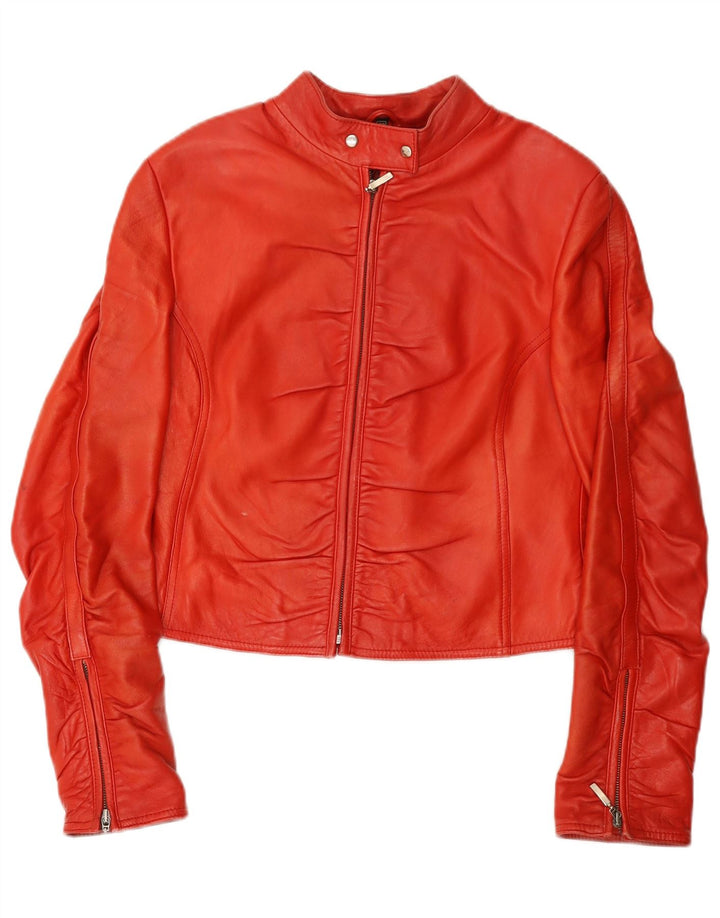 VINTAGE Женская укороченная кожаная куртка-борцовка IT 42 Medium Red Leather
