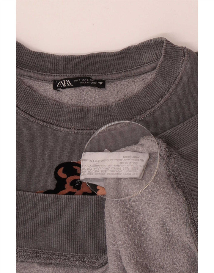 Женский джемпер оверсайз с рисунком Zara UK 10, маленький серый хлопковый