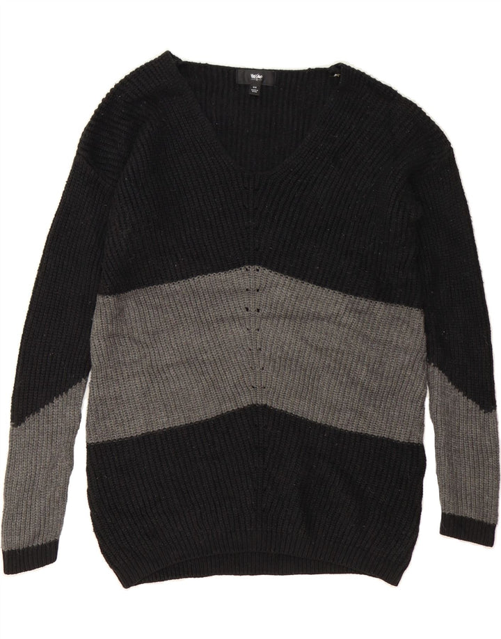 MOSSIMO Womens V-Neck Jumper Sweater UK 14 Medium Black Colourblock Vintage Mossimo and Second-Hand Mossimo from Messina Hembry 