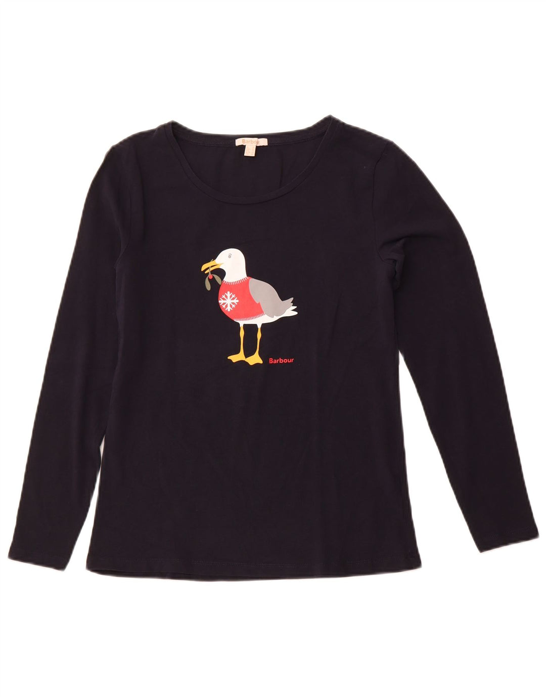 BARBOUR Женский топ с длинным рукавом с рисунком, Великобритания, 10 маленьких размеров, темно-синий, рождественский