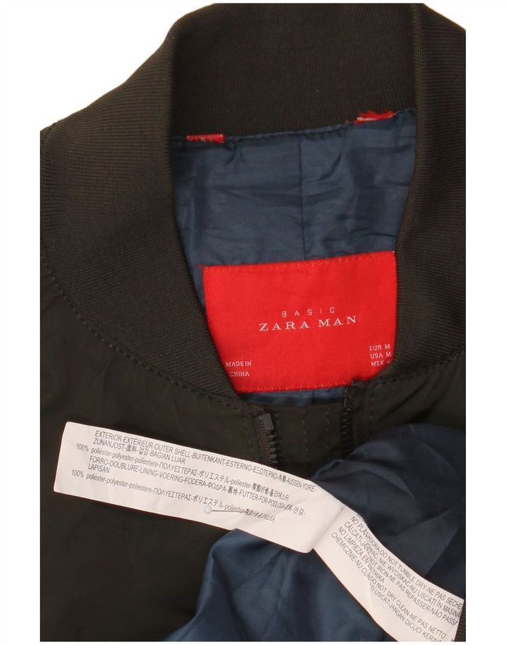 Мужская куртка-бомбер Zara UK 38, средний цвет хаки, полиэстер