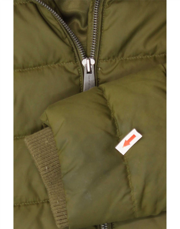 Tommy Hilfiger Женская стеганая куртка с капюшоном UK 10, маленький цвет хаки, полиэстер