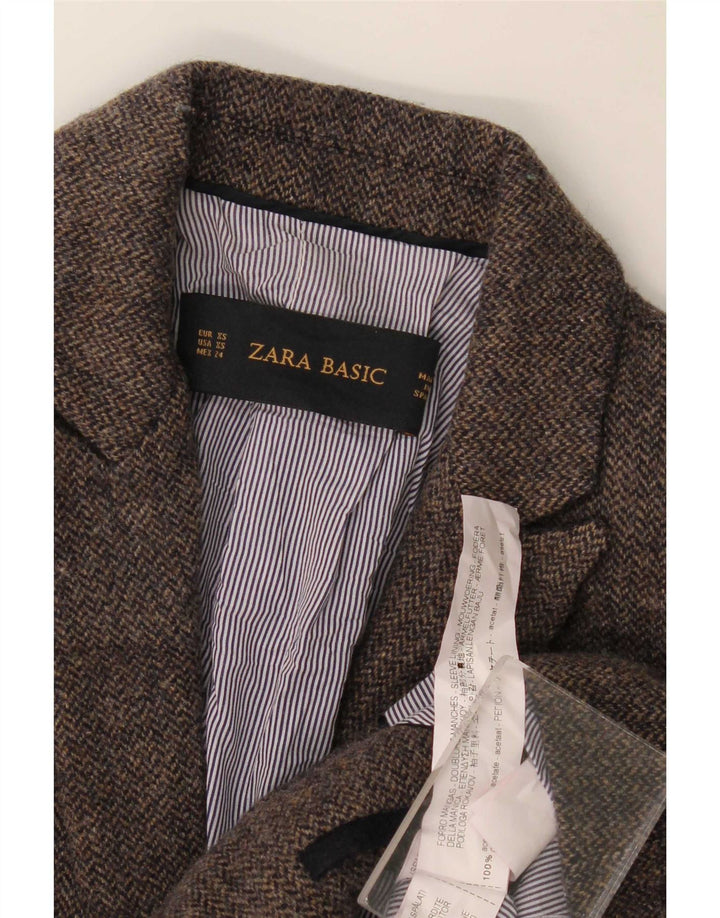 Женский пиджак на 1 пуговице Zara UK 6 XS Коричневый с узором "в елочку"