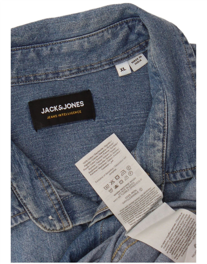 Мужская джинсовая рубашка JACK & JONES XL, синяя, хлопок