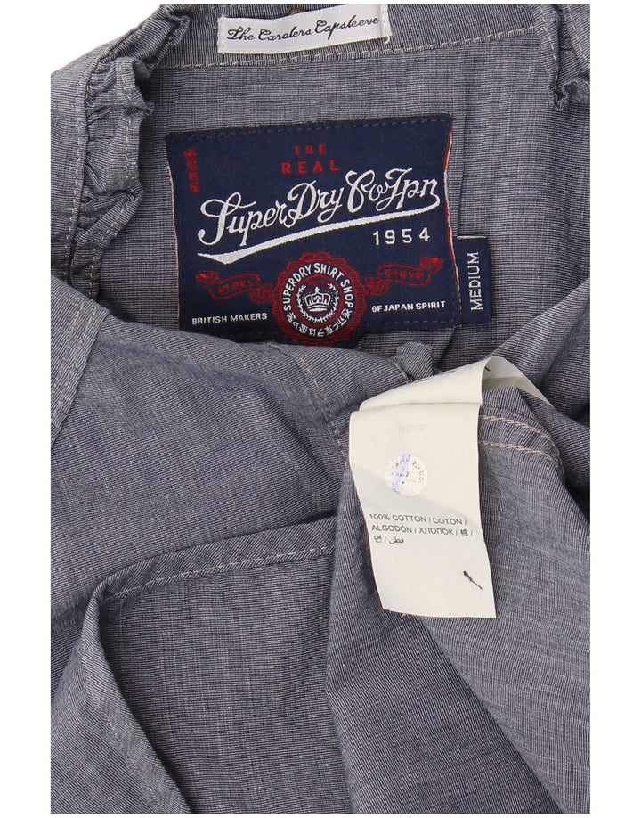 SUPERDRY Женская блузка-рубашка с рюшами спереди UK 12 Средний Темно-Синий