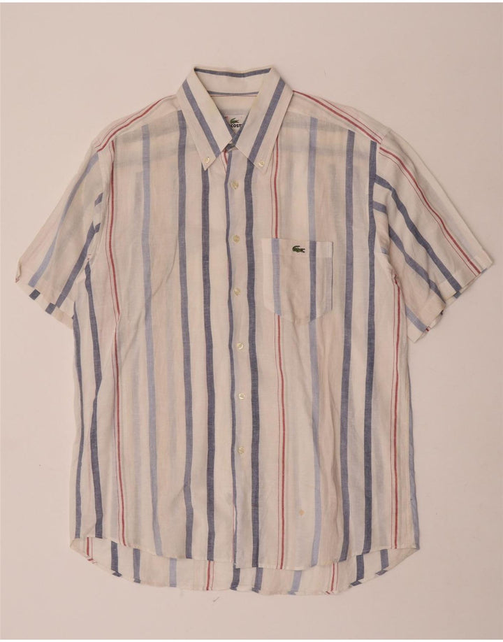 Мужская рубашка с коротким рукавом Lacoste, размер 42, большая льняная белая полоска