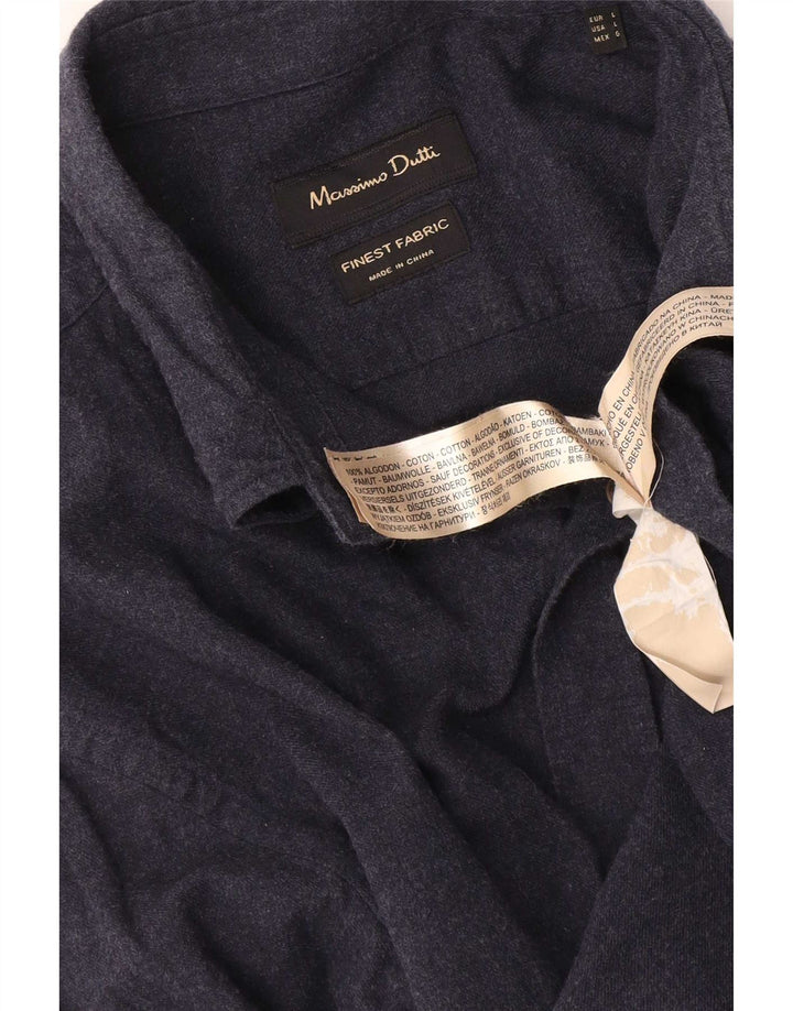 Мужская рубашка Massimo Dutti, темно-синяя, хлопковая, большая
