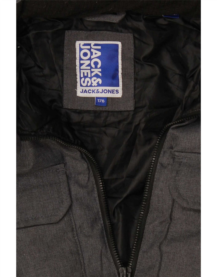 Утепленная куртка с капюшоном Jack & Jones для мальчиков 15–16 лет, серая в крапинку